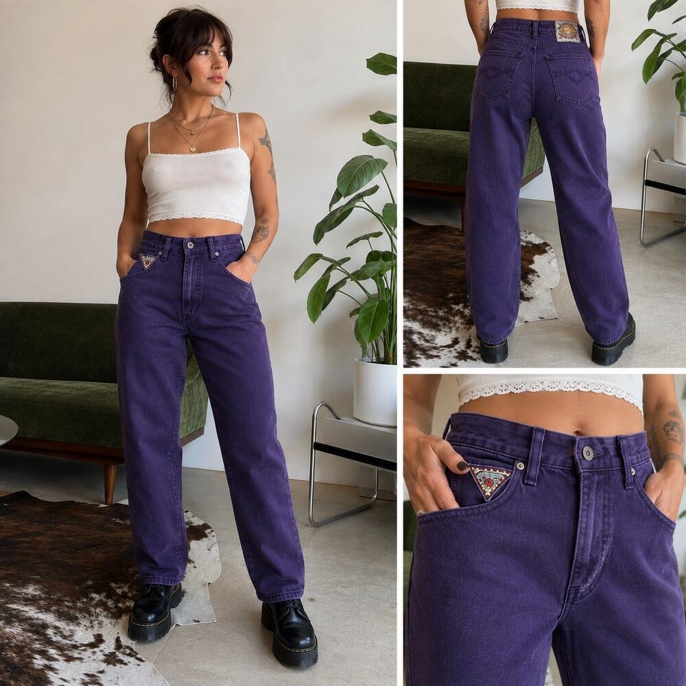 Vintage 90s JouJou Purple Mom Jeans High Rise Tapered Streetwear Denim 7/8 Y2K